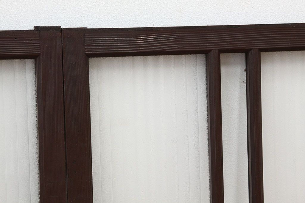 昭和レトロ　古い木のペイント銀モールガラス窓4枚セット(ガラス戸)