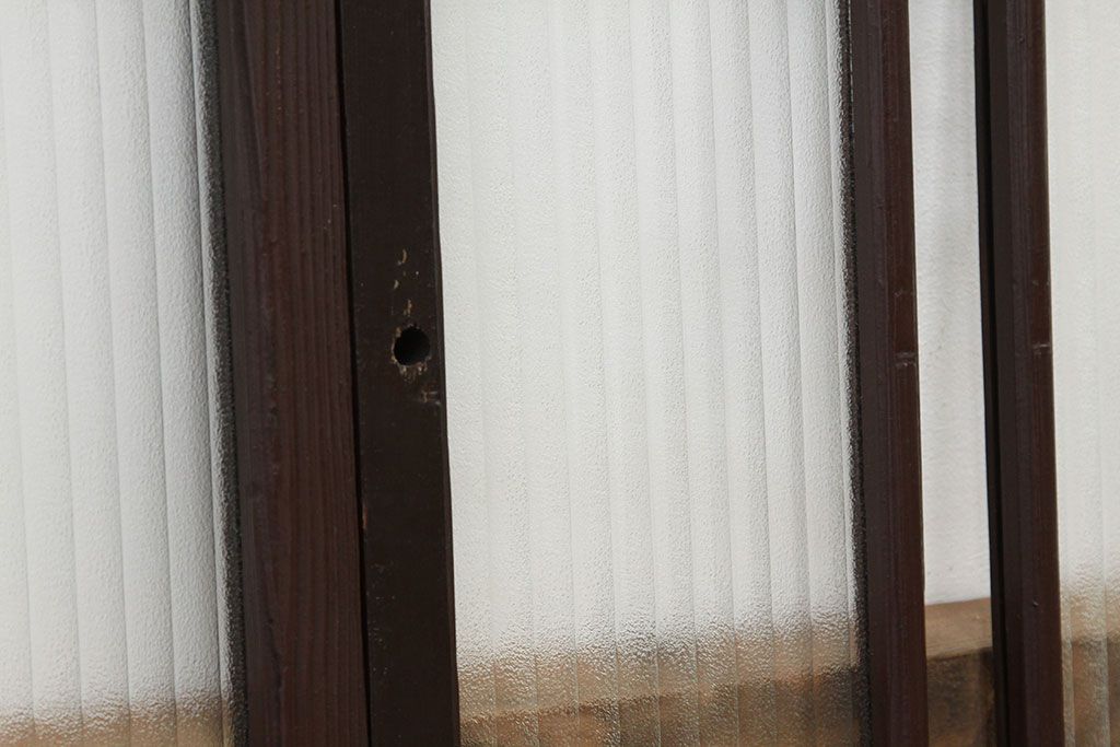 昭和レトロ　古い木のペイント銀モールガラス窓4枚セット(ガラス戸)