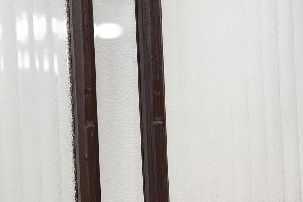 昭和レトロ　古い木のペイント銀モールガラス窓4枚セット(ガラス戸)