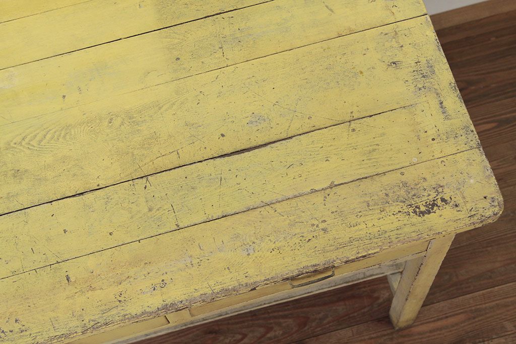 レトロ家具　★昭和レトロ 引き出し付きペイント作業台(テーブル・机)