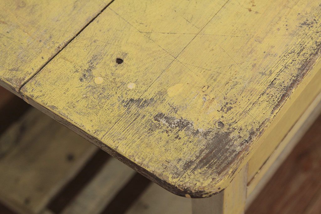 レトロ家具　★昭和レトロ 引き出し付きペイント作業台(テーブル・机)