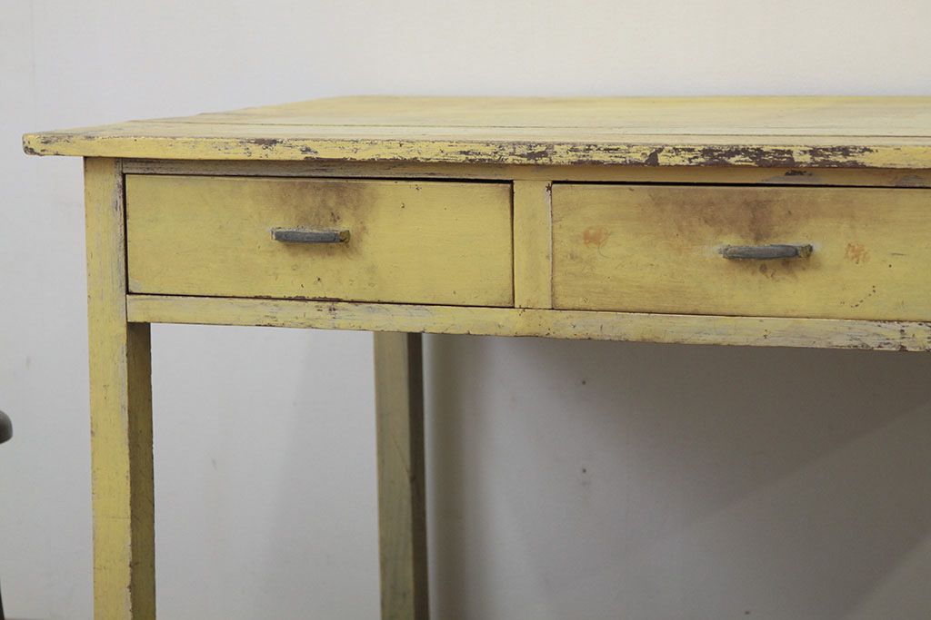 レトロ家具　★昭和レトロ 引き出し付きペイント作業台(テーブル・机)