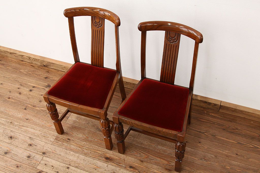 中古　海外輸入品オーク無垢材ダイニングチェア2脚(イス・椅子・いす)