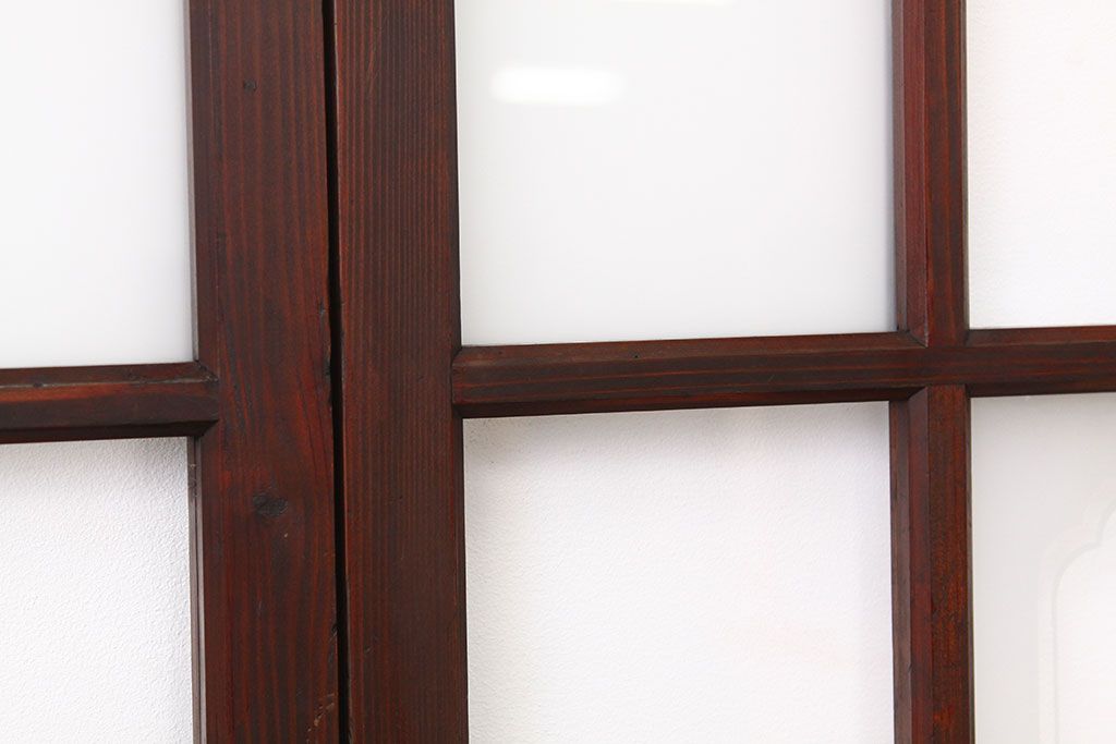 アンティーク　古い木のレトロな模様ガラス戸2枚セット(引き戸)