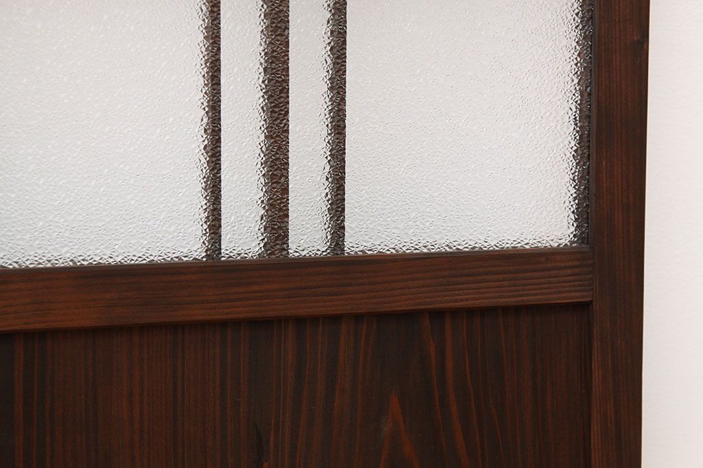 アンティーク　古い木のレトロな模様ガラス戸2枚セット(引き戸)