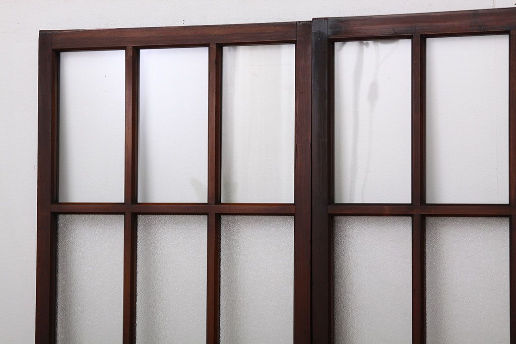 アンティーク　古い木の細身なダイヤガラス戸4枚セット(引き戸)