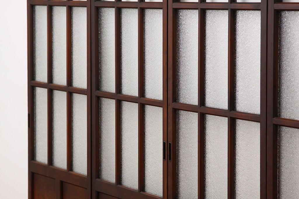 アンティーク　古い木の細身なダイヤガラス戸4枚セット(引き戸)