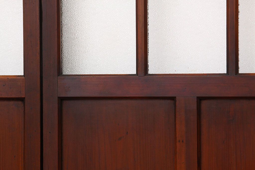 アンティーク　古い木の細身なダイヤガラス戸4枚セット(引き戸)