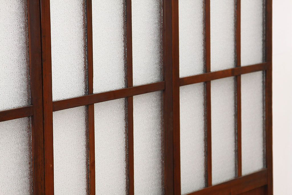 アンティーク　古い木の細身なダイヤガラス戸4枚セット(引き戸)