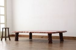 アンティーク家具　古民具・骨董　特大!花梨無垢一枚板の上質な座卓(テーブル、カリン材)
