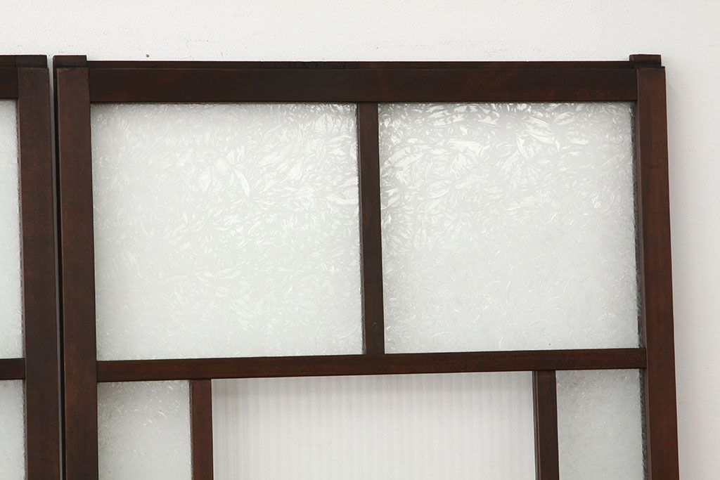 アンティーク　モールガラスと結霜ガラス入り美しい細身のガラス戸4枚セット(引き戸)
