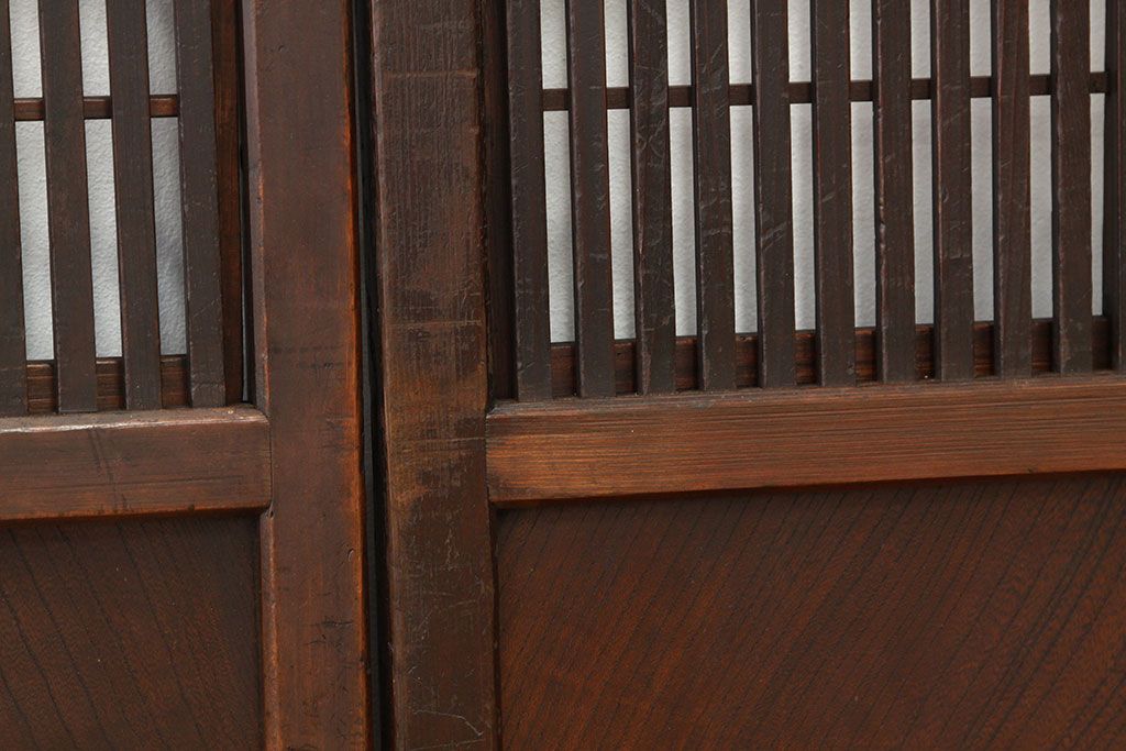 ★古民具・骨董　古い木の腰板欅裏障子付き格子戸2枚セット(引き戸)