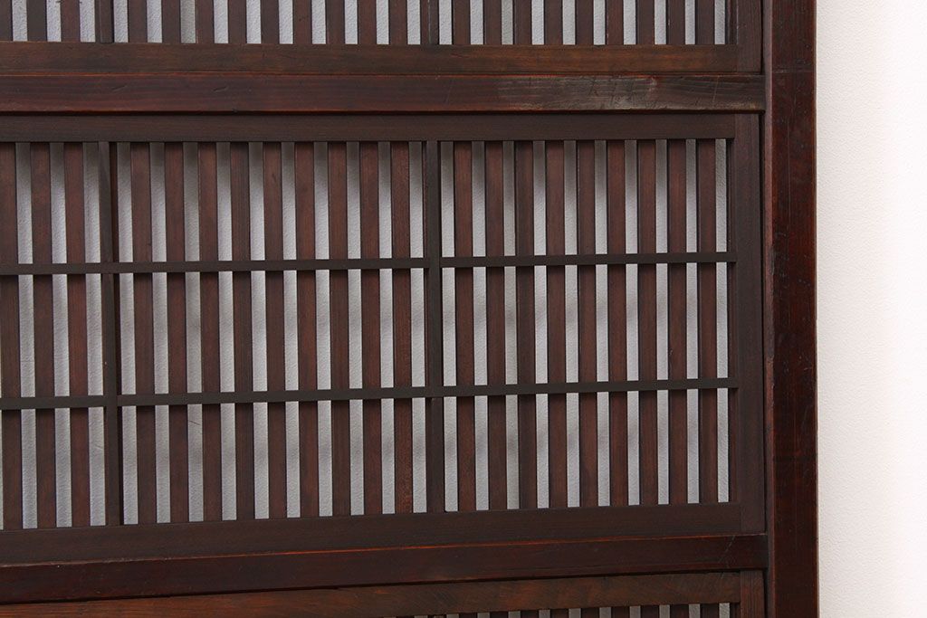 ★古民具・骨董　古い木の腰板欅裏障子付き格子戸2枚セット(引き戸)