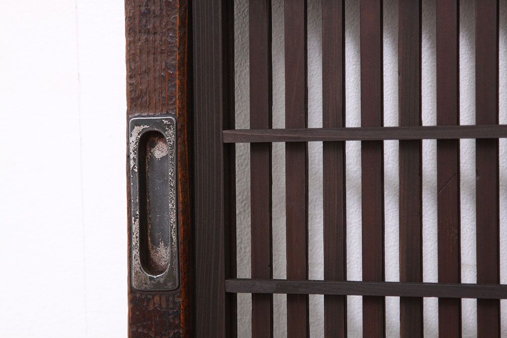 ★古民具・骨董　古い木の腰板欅裏障子付き格子戸2枚セット(引き戸)