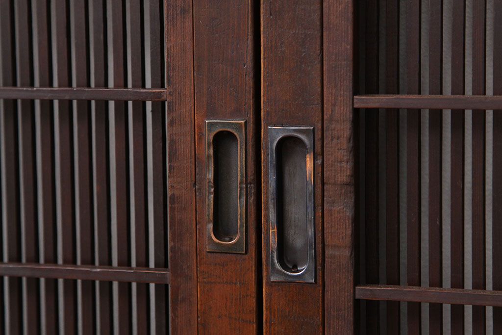 ★古民具・骨董　古い木の上質な裏障子付き細身の万本格子戸4枚セット