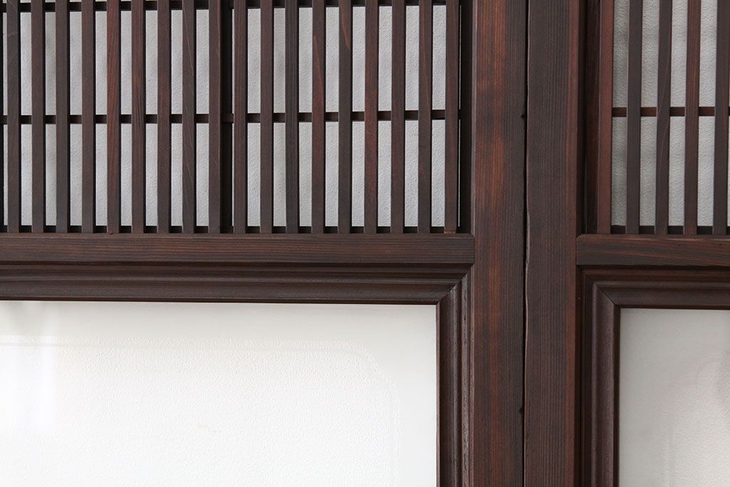 古民具・骨董　希少な巾の広い裏障子付き格子戸4枚セット(引き戸)