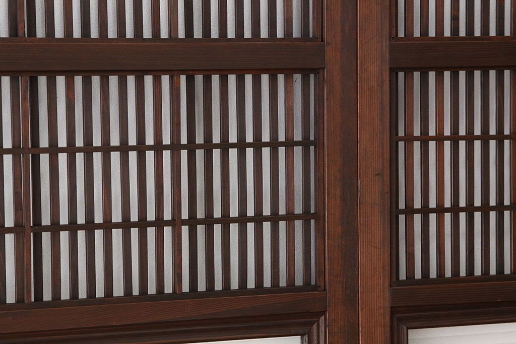 古民具・骨董　古い木の銀モールガラス格子戸4枚セット(裏障子付き引き戸)