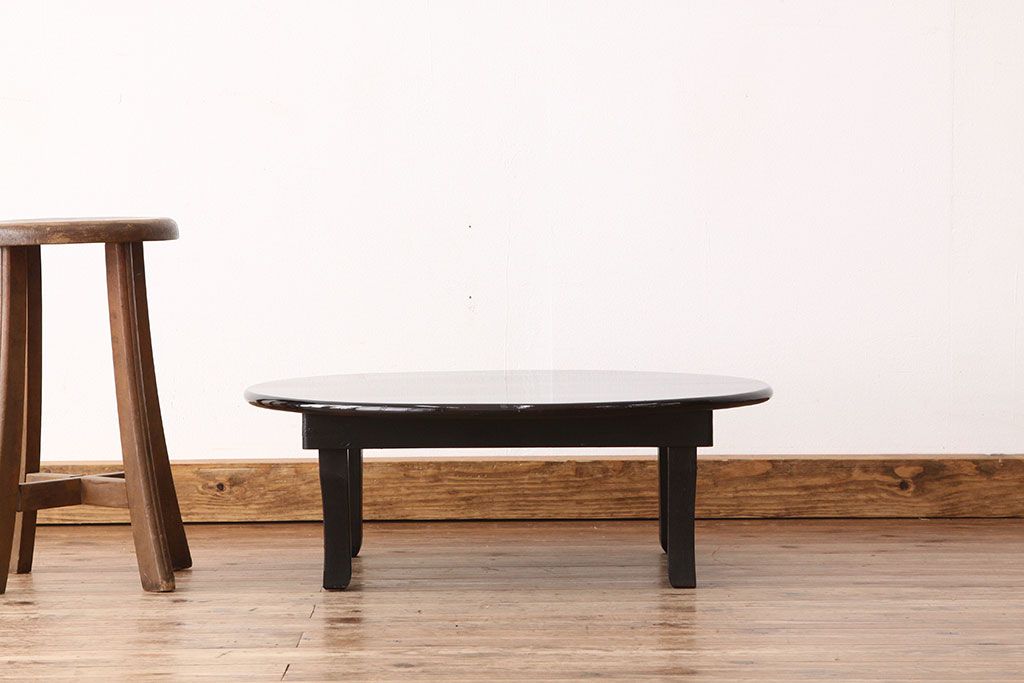 アンティーク家具　古民具・骨董　状態の良い漆曙塗りの丸ちゃぶ台(テーブル・作業台)