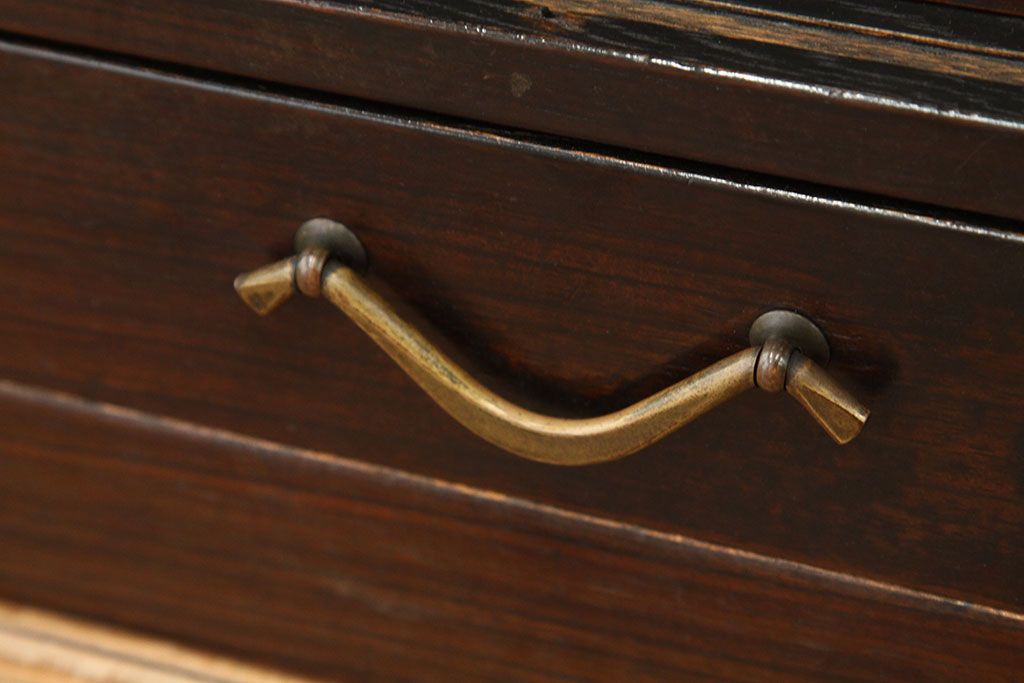 アンティーク家具　古民具・骨董　小ぶりな縞黒檀前板のシックな置床(収納棚・ローボード)