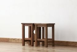 レトロ家具　昭和レトロ　古い学校の無垢材角スツール2脚セット?