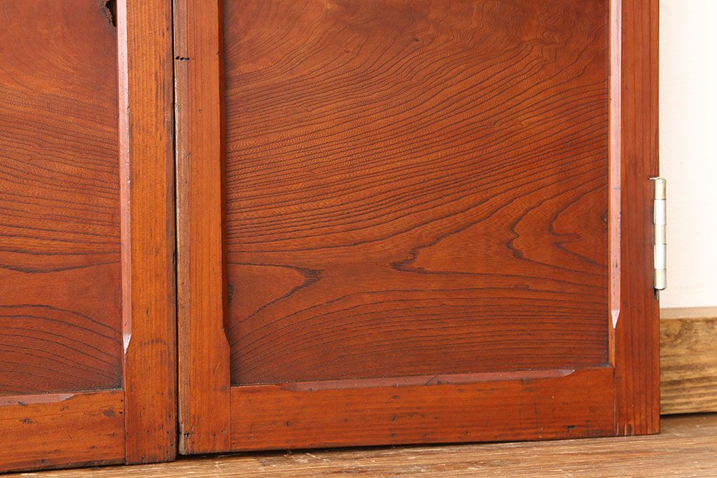 アンティーク　鏡板が欅無垢材のスリムな観音開きドア(扉)