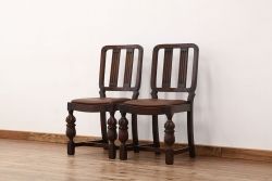 アンティーク家具　イギリスアンティーク　オーク無垢材上質なダイニングチェア2脚セット?(椅子・イス)