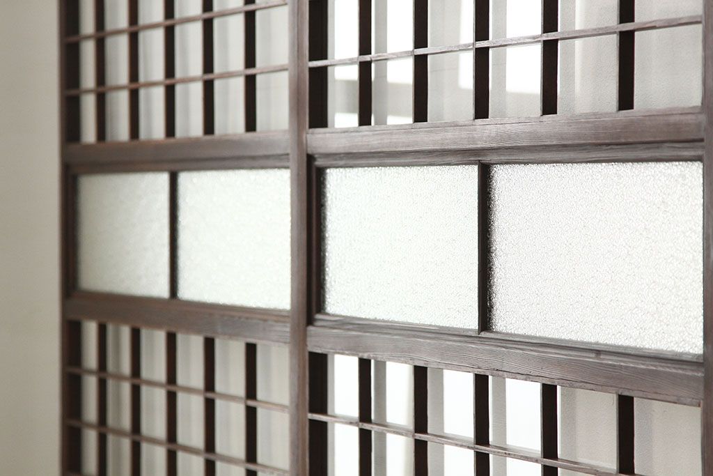 古民具・骨董　大振りなガラス格子戸4枚セット(ガラス戸・引き戸)