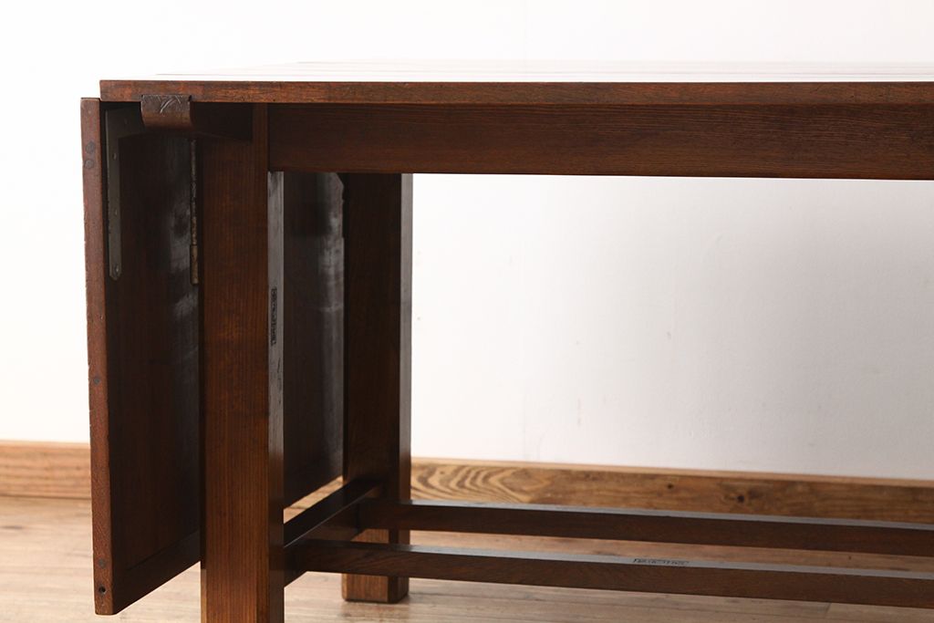 アンティーク家具　アンティーク　総ナラ材の特大バタフライテーブル(作業台・ダイニングテーブル)