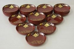アンティーク雑貨　アンティーク　大正時代!大内塗古い蒔絵の木製小皿20枚(漆器、銘々皿)