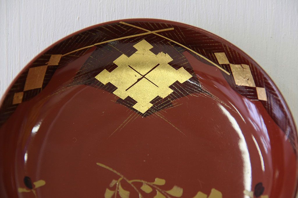 アンティーク雑貨　アンティーク　大正時代!大内塗古い蒔絵の木製小皿20枚(漆器、銘々皿)