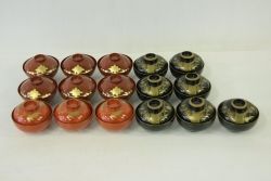 アンティーク雑貨　アンティーク　大正〜昭和初期!古い蒔絵の木製お椀16客(漆器)
