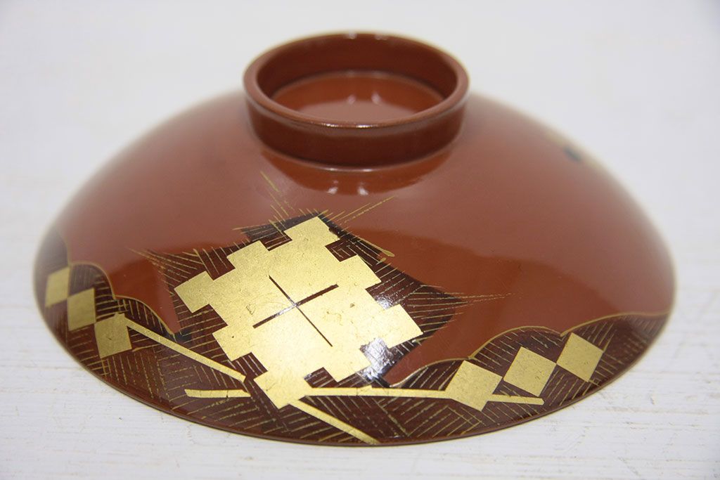 アンティーク雑貨　アンティーク　大正〜昭和初期!古い蒔絵の木製お椀16客(漆器)
