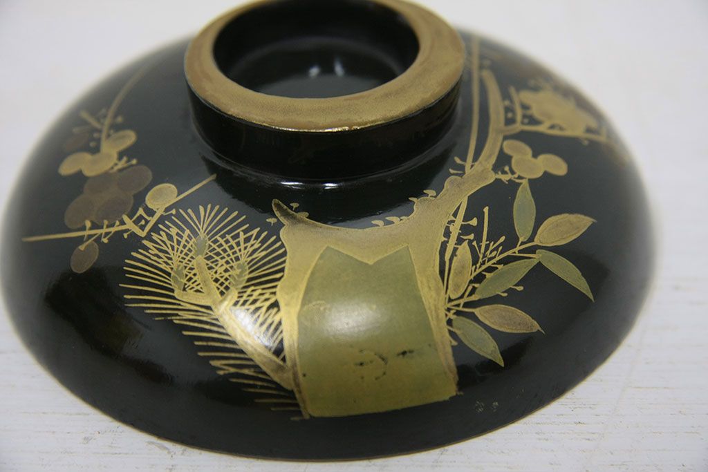 アンティーク雑貨　アンティーク　大正〜昭和初期!古い蒔絵の木製お椀16客(漆器)
