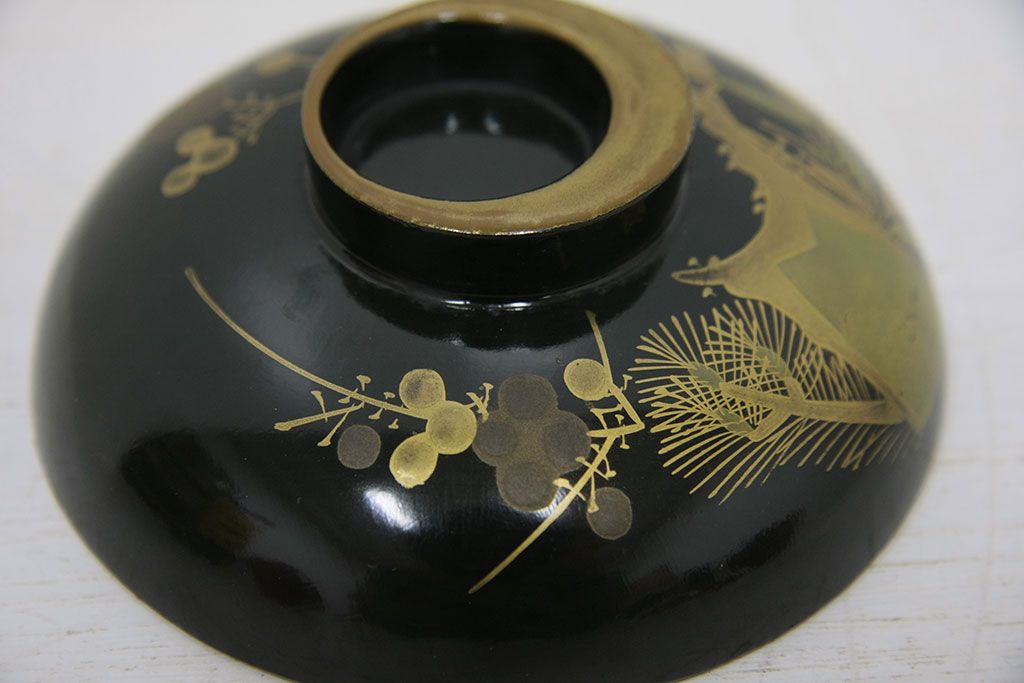 アンティーク雑貨　アンティーク　大正〜昭和初期!古い蒔絵の木製お椀16客(漆器)
