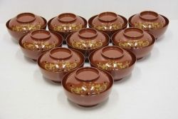 アンティーク雑貨　アンティーク　大正期!大内塗・古い蒔絵の木製お椀10客(漆器)