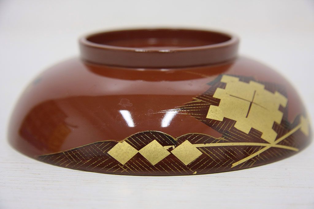 アンティーク雑貨　アンティーク　大正期!大内塗・古い蒔絵の木製お椀10客(漆器)