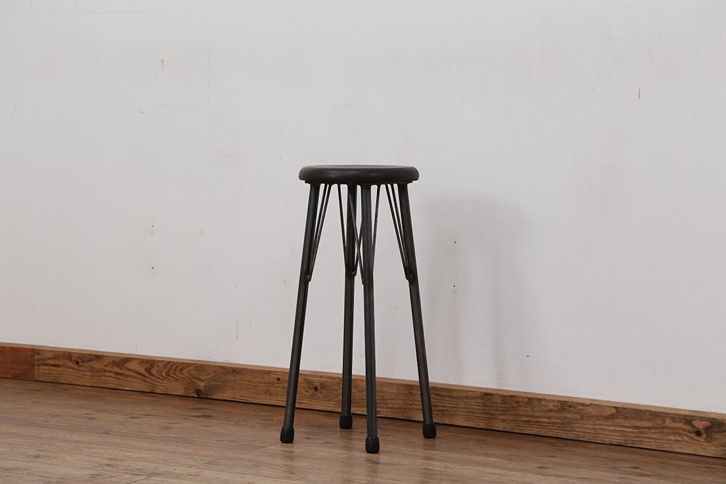 アンティーク家具　オリジナル　アイアンハイスツール 1脚(丸椅子)インダストリアアル工業系(12)