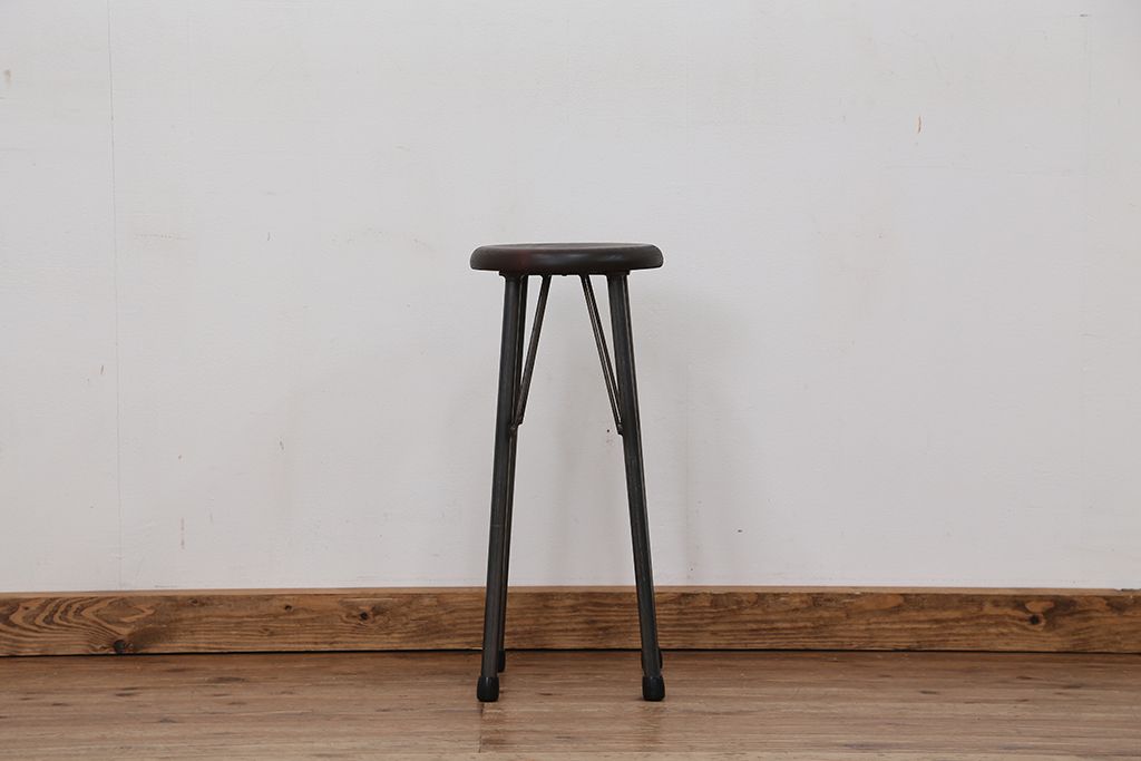 アンティーク家具　オリジナル　アイアンハイスツール 1脚(丸椅子)インダストリアアル工業系(12)