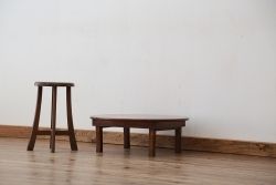 アンティーク家具　アンティーク　古い木の丸ちゃぶ台(脚固定)