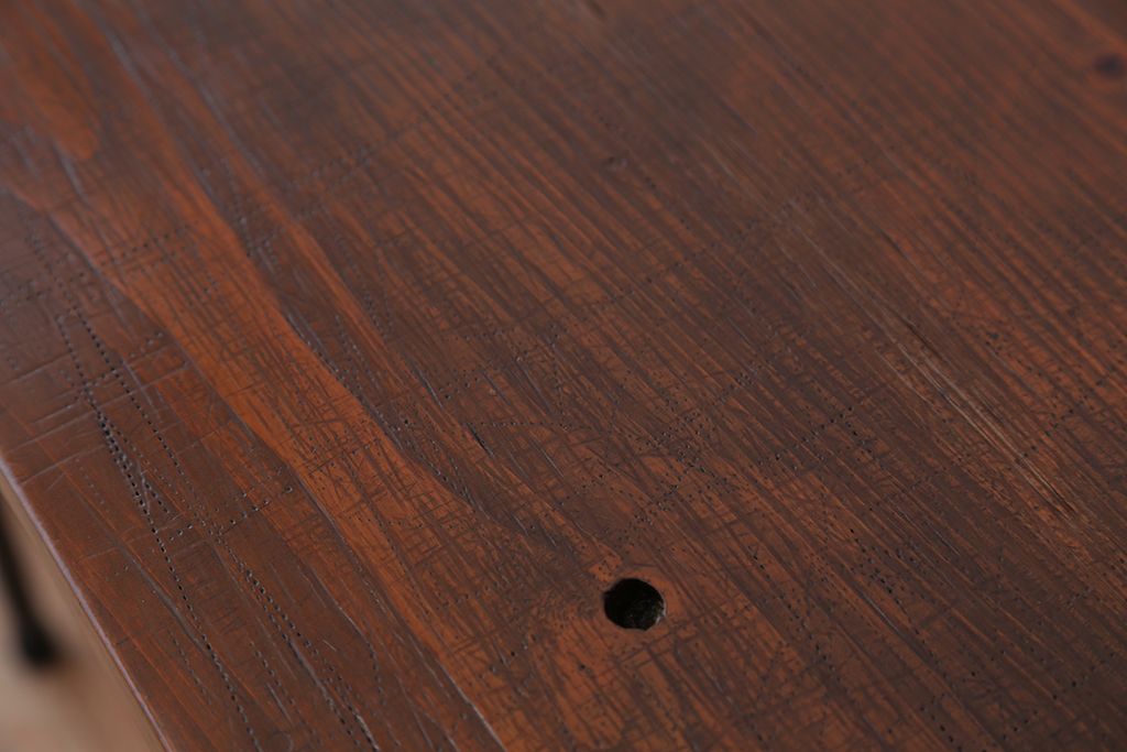 アンティーク家具　アンティーク　古い木の鉄脚テーブル(作業台)(1)