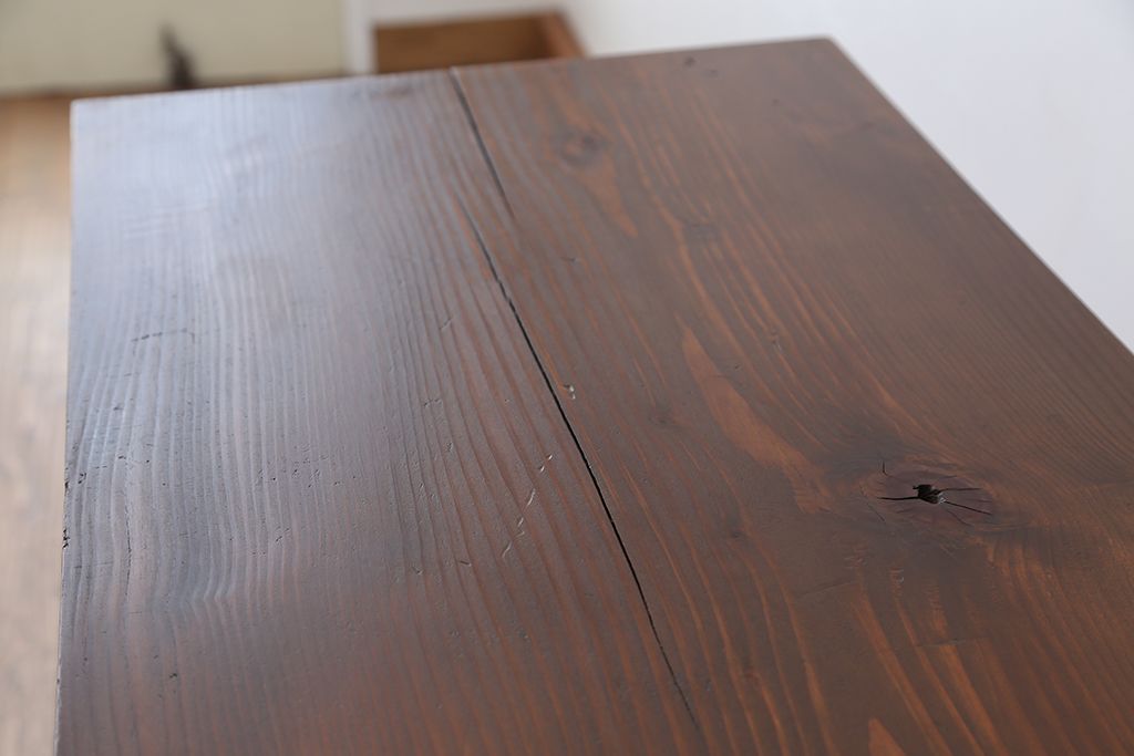 アンティーク家具　☆アンテイーク　古い木の鉄脚テーブル?(作業台)