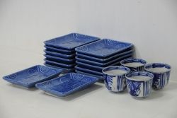 アンティーク雑貨　大正〜昭和初期!古い角皿・湯呑茶碗など18点(蕎麦著口)