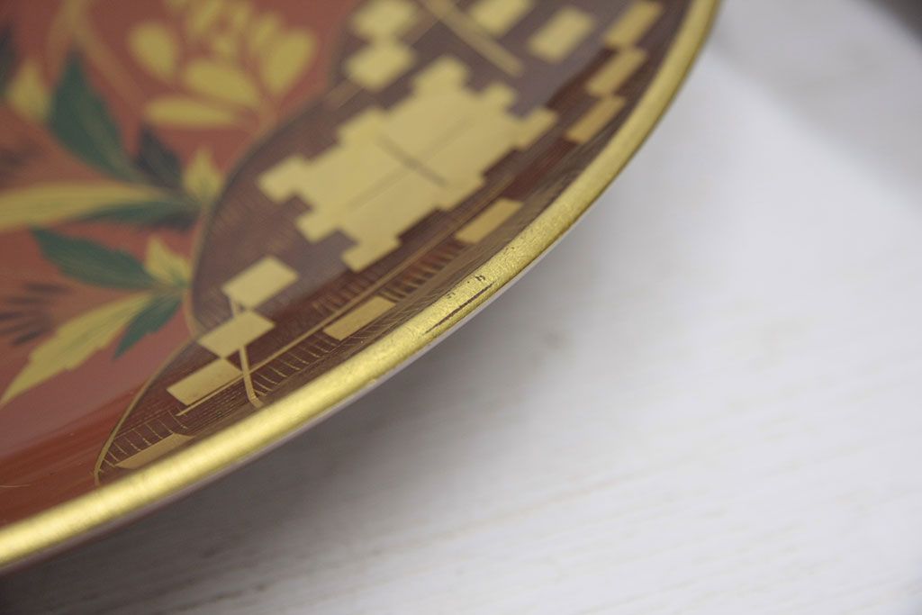 アンティーク雑貨　大正期!大内塗・古い蒔絵の木製皿3枚(漆器)