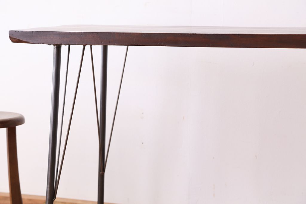 アンティーク家具　☆アンテイーク　古い木の鉄脚テーブル?(作業台)