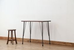 アンティーク家具　アンティーク　天板一枚板!古材を使った鉄脚テーブル(作業台・机)