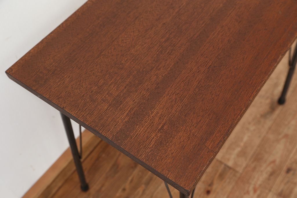 アンティーク家具　アンティーク　天板一枚板!古材を使った鉄脚テーブル(作業台・机)