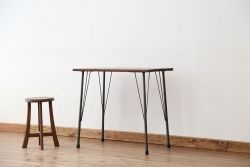 アンティーク家具　アンティーク　天板一枚板!古材を使った鉄脚テーブル(作業台・机)