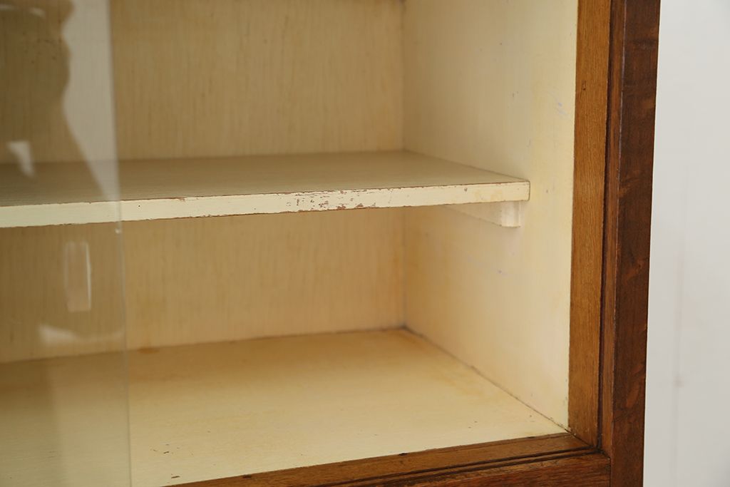 レトロ家具　☆希少なサイズの昭和レトロ　アンティークモールガラス食器棚