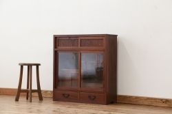 アンティーク家具　アンティーク　古い欅材の小さな茶箪笥