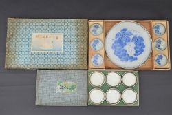 アンティーク雑貨　古い硝子盆・コップ台セット(ガラスコースター)